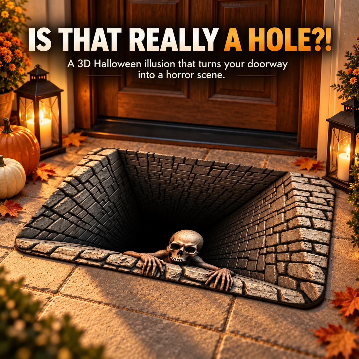๐ 3D Halloween Horror Floor Mat โ Spooky Skull Illusion Door Rug