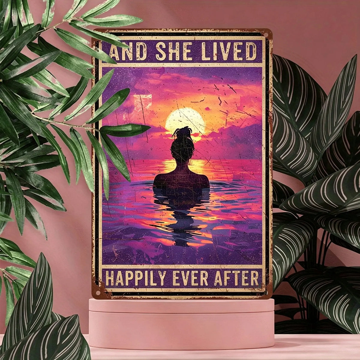 Retro Sunset Silhouette Figure Wall Art Print (8" x 12") – Scratch & UV-Resistant Decor