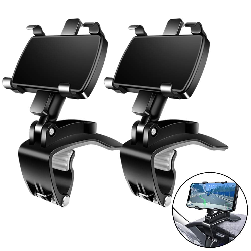Universal 360° Rotating Car Dashboard Phone Mount – Clip-On Sun Visor & Rearview Mirror Holder Stand