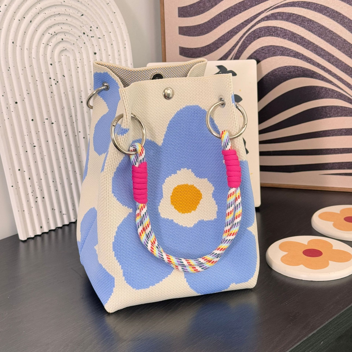 👜Boho Woven Polyester Bucket Bag