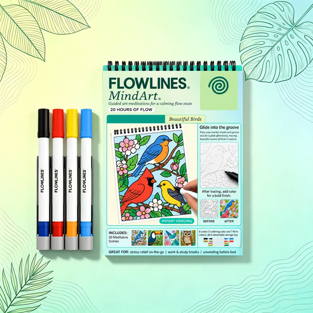 ๐ฟ Guided Flow Art Coloring Pad with Double-Sided Markers ๐จ