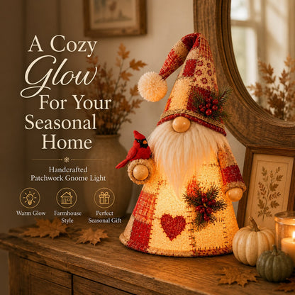 🔥🐦 Patchwork Bird Gnome Light Collection | Warm Glowing Tabletop Decor with Farmhouse Patchwork Details for Mantels, Shelves & Holiday Gifts ✨