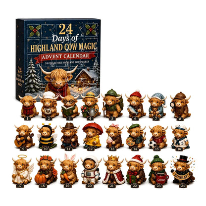 24-Day Highland Cow Christmas Advent Calendar – Festive Countdown Decor & Toy Set