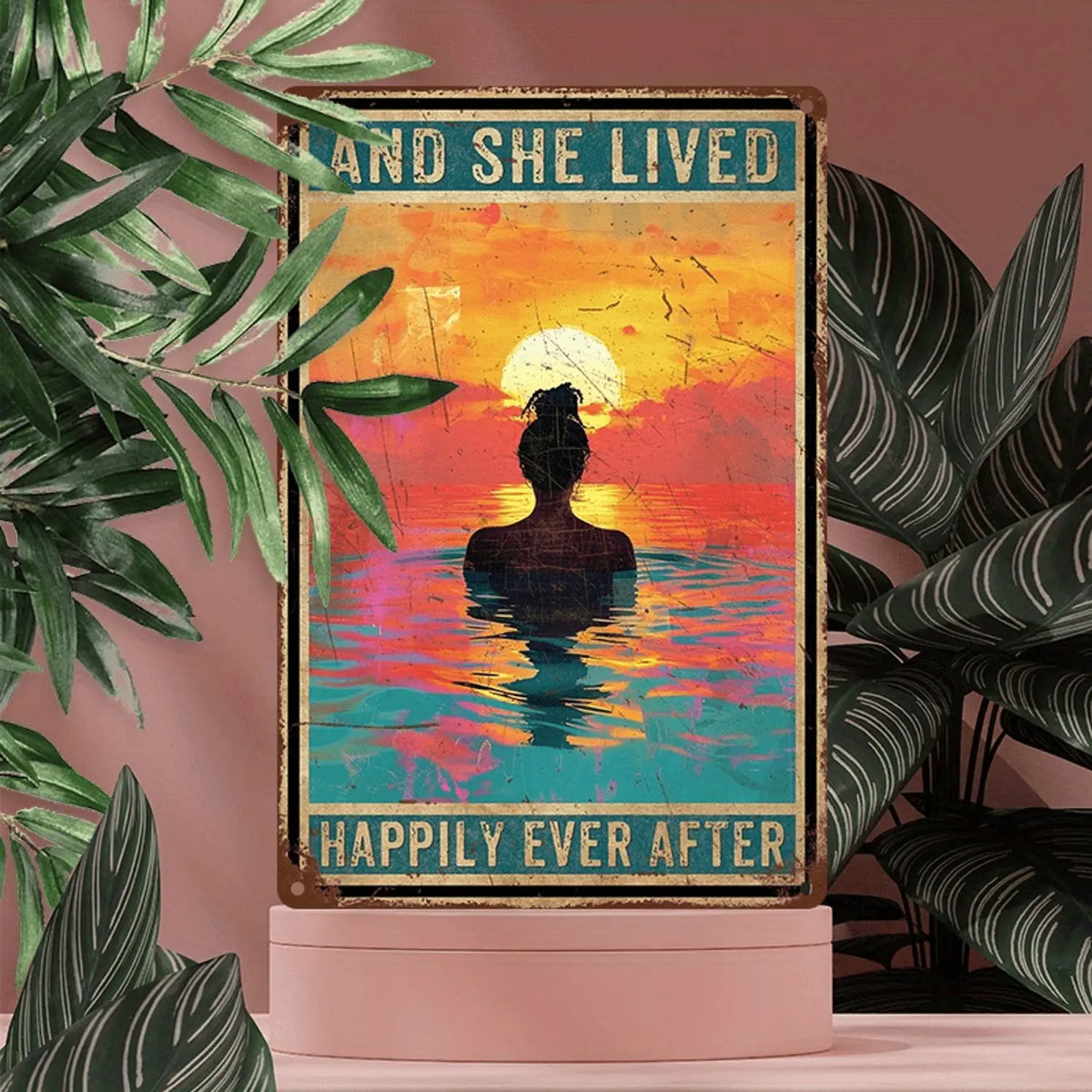 Retro Sunset Silhouette Figure Wall Art Print (8" x 12") – Scratch & UV-Resistant Decor