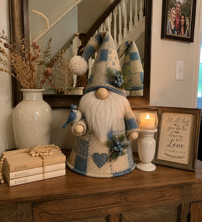 🔥🐦 Patchwork Bird Gnome Light Collection | Warm Glowing Tabletop Decor with Farmhouse Patchwork Details for Mantels, Shelves & Holiday Gifts ✨