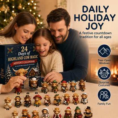 24-Day Highland Cow Christmas Advent Calendar – Festive Countdown Decor & Toy Set