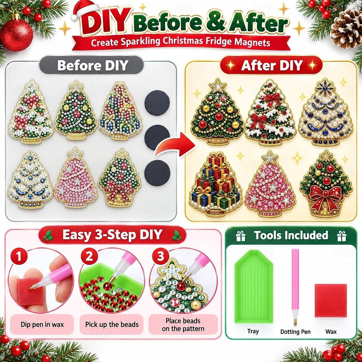 Hot Sale🎄✨ DIY Christmas Pearl & Diamond Painting Fridge Magnet Kit – Festive Holiday Craft Fun