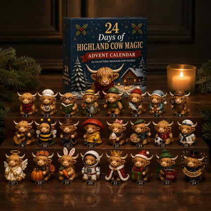 24-Day Highland Cow Christmas Advent Calendar – Festive Countdown Decor & Toy Set