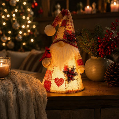 🔥🐦 Patchwork Bird Gnome Light Collection | Warm Glowing Tabletop Decor with Farmhouse Patchwork Details for Mantels, Shelves & Holiday Gifts ✨