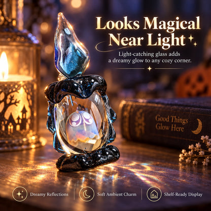 👻 Ghost in Candle Handmade Glass Figurine — Spooky-Cute Collectible Decor
