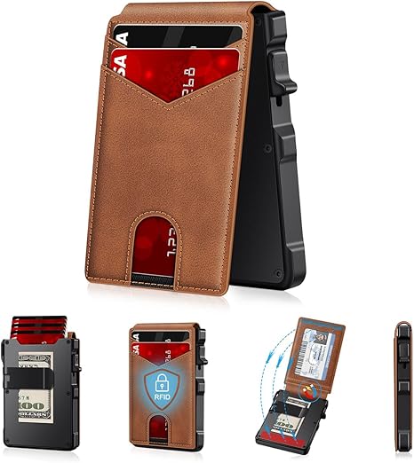 🔥RFID Blocking Minimalist Pop-Up Wallet | One-Second Card Eject Design & Ultra Slim Pocket Wallet