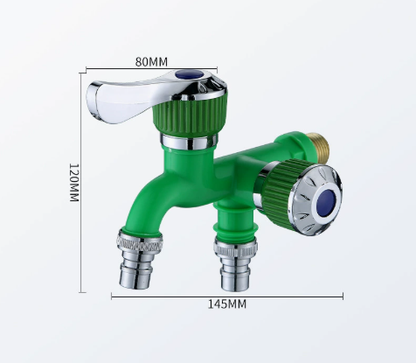 💧 Dual-Outlet Faucet – Two Independent Water Connections for Laundry, Garden & Everyday Cleaning