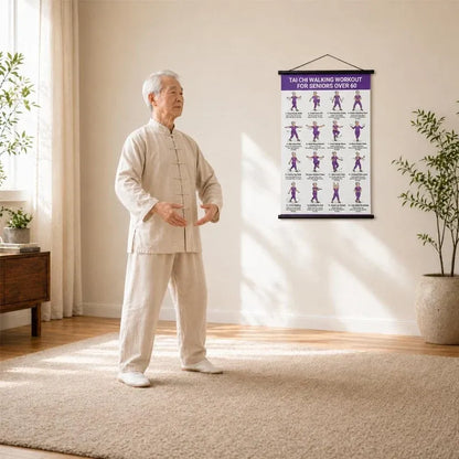 🧓📋 Tai Chi Workout Poster for Seniors – 16 illustrated exercises, standing or seated, large text – easy to follow. 💪