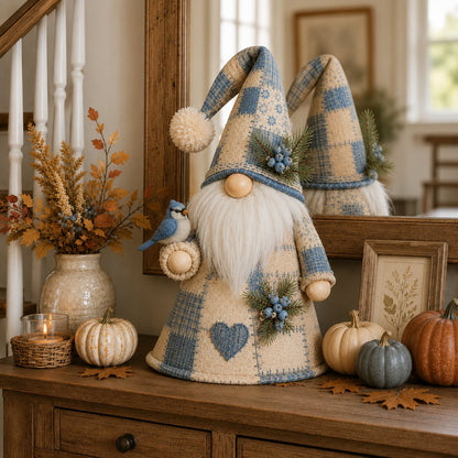 🔥🐦 Patchwork Bird Gnome Light Collection | Warm Glowing Tabletop Decor with Farmhouse Patchwork Details for Mantels, Shelves & Holiday Gifts ✨