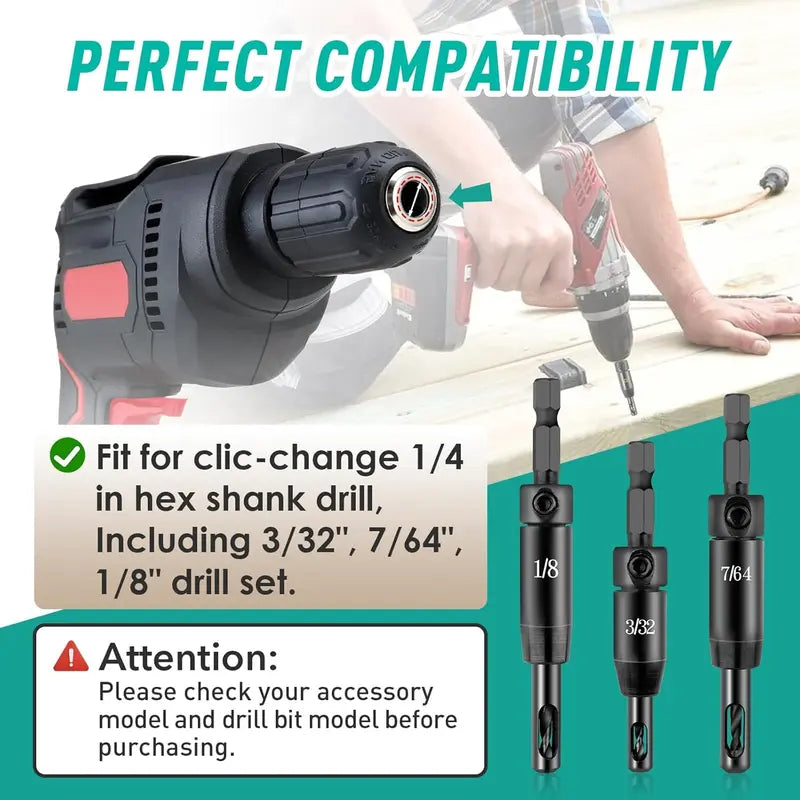 🎯 Self-Centering Hinge Drill Bit Set – 3 Sizes for Hinges & Cabinet Hardware