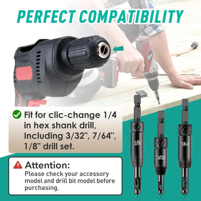 🎯 Self-Centering Hinge Drill Bit Set – 3 Sizes for Hinges & Cabinet Hardware
