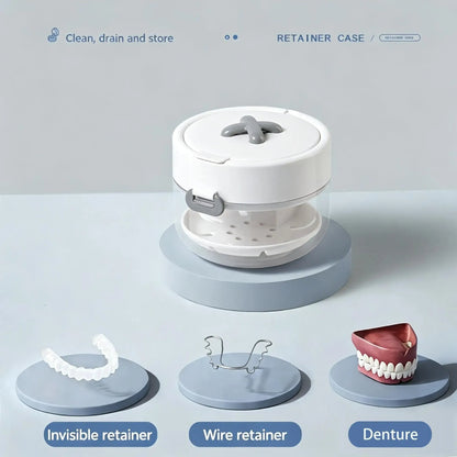 💖Hot 30% OFF🌹🦷 Retainer Cleaner Case Box with Drain Tray, Mirror & Brush