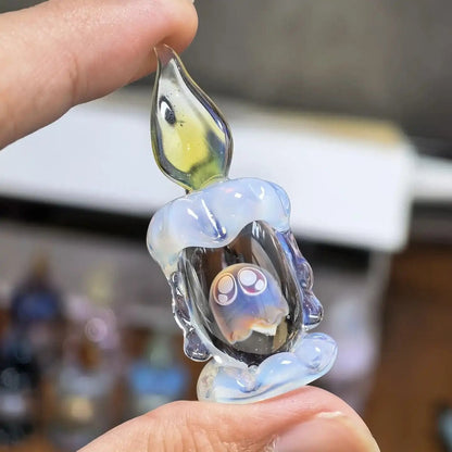👻 Ghost in Candle Handmade Glass Figurine — Spooky-Cute Collectible Decor