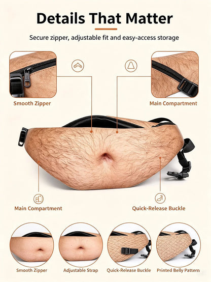 😂 Realistic Beer Belly Fanny Pack – Funny Hidden Waist Bag & Gag Gift
