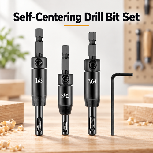 🎯 Self-Centering Hinge Drill Bit Set – 3 Sizes for Hinges & Cabinet Hardware