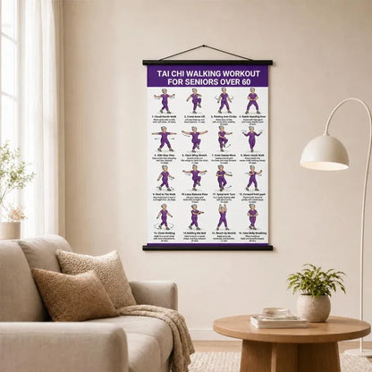🧓📋 Tai Chi Workout Poster for Seniors – 16 illustrated exercises, standing or seated, large text – easy to follow. 💪