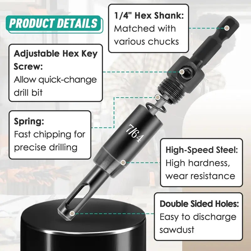 🎯 Self-Centering Hinge Drill Bit Set – 3 Sizes for Hinges & Cabinet Hardware
