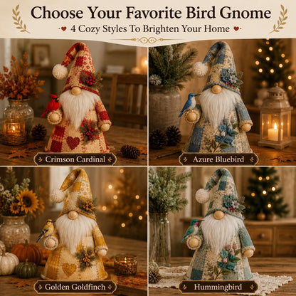 🔥🐦 Patchwork Bird Gnome Light Collection | Warm Glowing Tabletop Decor with Farmhouse Patchwork Details for Mantels, Shelves & Holiday Gifts ✨