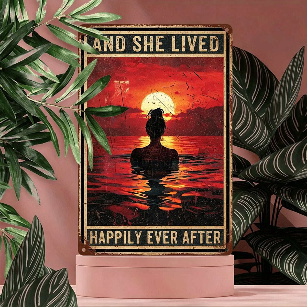 Retro Sunset Silhouette Figure Wall Art Print (8" x 12") – Scratch & UV-Resistant Decor