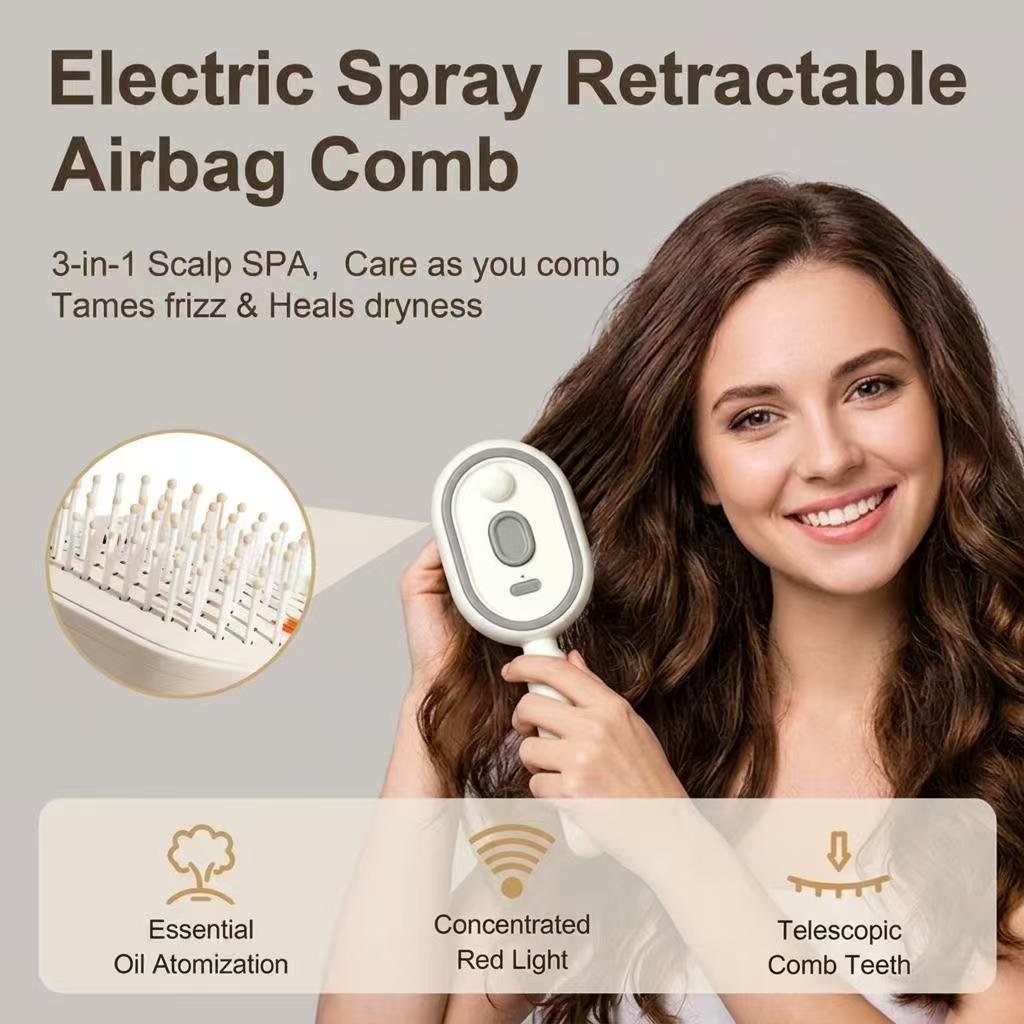 💆‍♀️ Electric Spray Air Cushion Massage Comb – Anti-Static Nano Mist Hair Brush with Scalp Massage ✨🌿