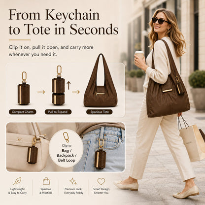 ToworkactTM Varelli Charm Transformable Bag – Stylish Vegan Leather Tote & Keychain Charm
