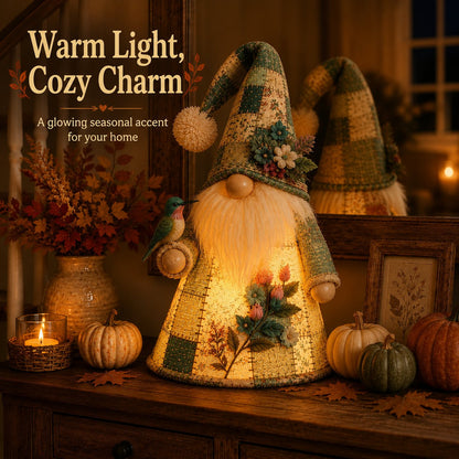 🔥🐦 Patchwork Bird Gnome Light Collection | Warm Glowing Tabletop Decor with Farmhouse Patchwork Details for Mantels, Shelves & Holiday Gifts ✨