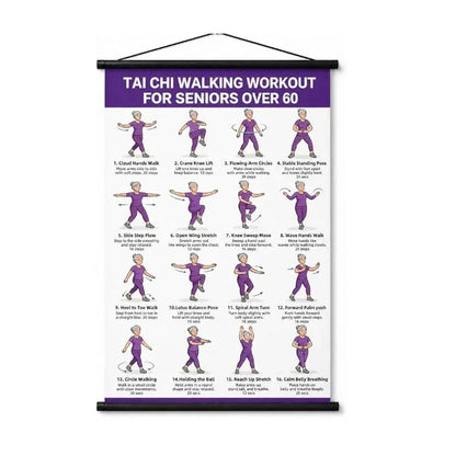 🧓📋 Tai Chi Workout Poster for Seniors – 16 illustrated exercises, standing or seated, large text – easy to follow. 💪