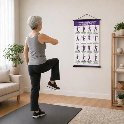 🧓📋 Tai Chi Workout Poster for Seniors – 16 illustrated exercises, standing or seated, large text – easy to follow. 💪