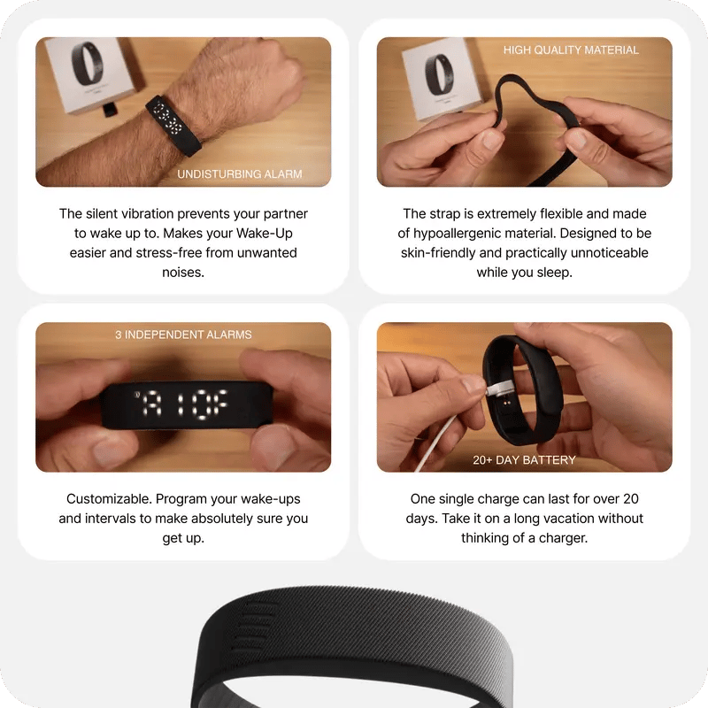 ⌚ Silent Vibration Alarm Clock – Wrist-Worn Wearable Wake-Up Device for Heavy Sleepers