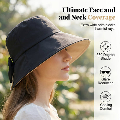 👒Summer Hot Sale 50% OFF ! 💐Women's Bowknot Wide Brim Sun Protective Hat